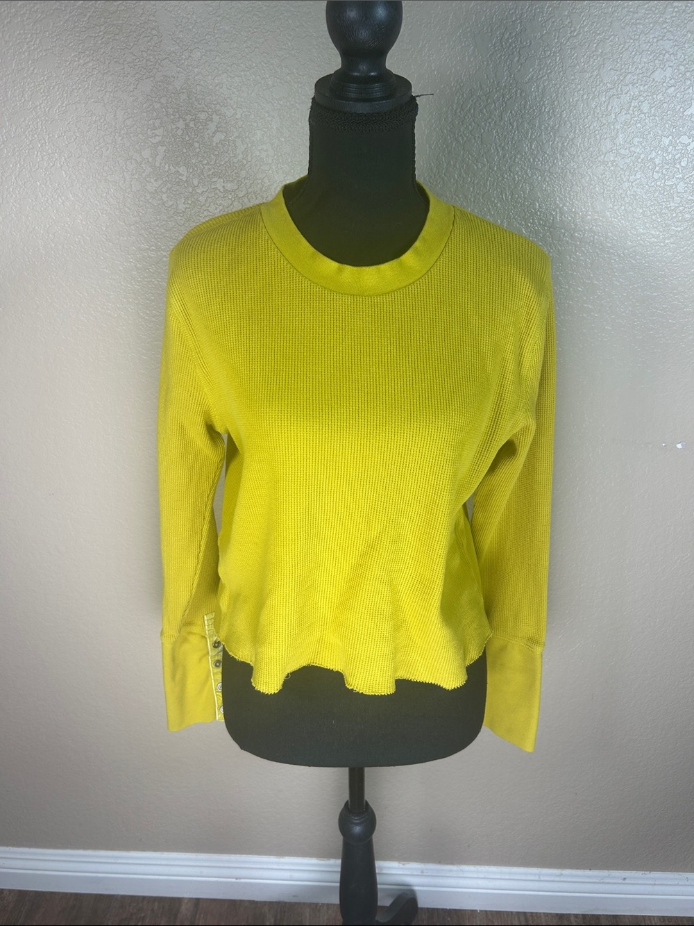Sundance Yellow Crewneck Waffle Knit Long Sleeve Top